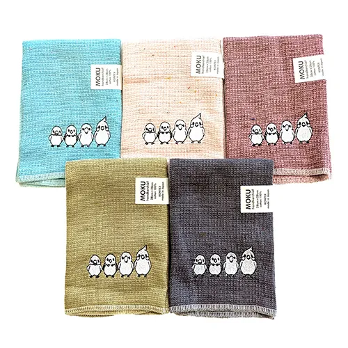【新色】MOKU ハンカチ(当店オリジナル♪ことりの刺繍入り)